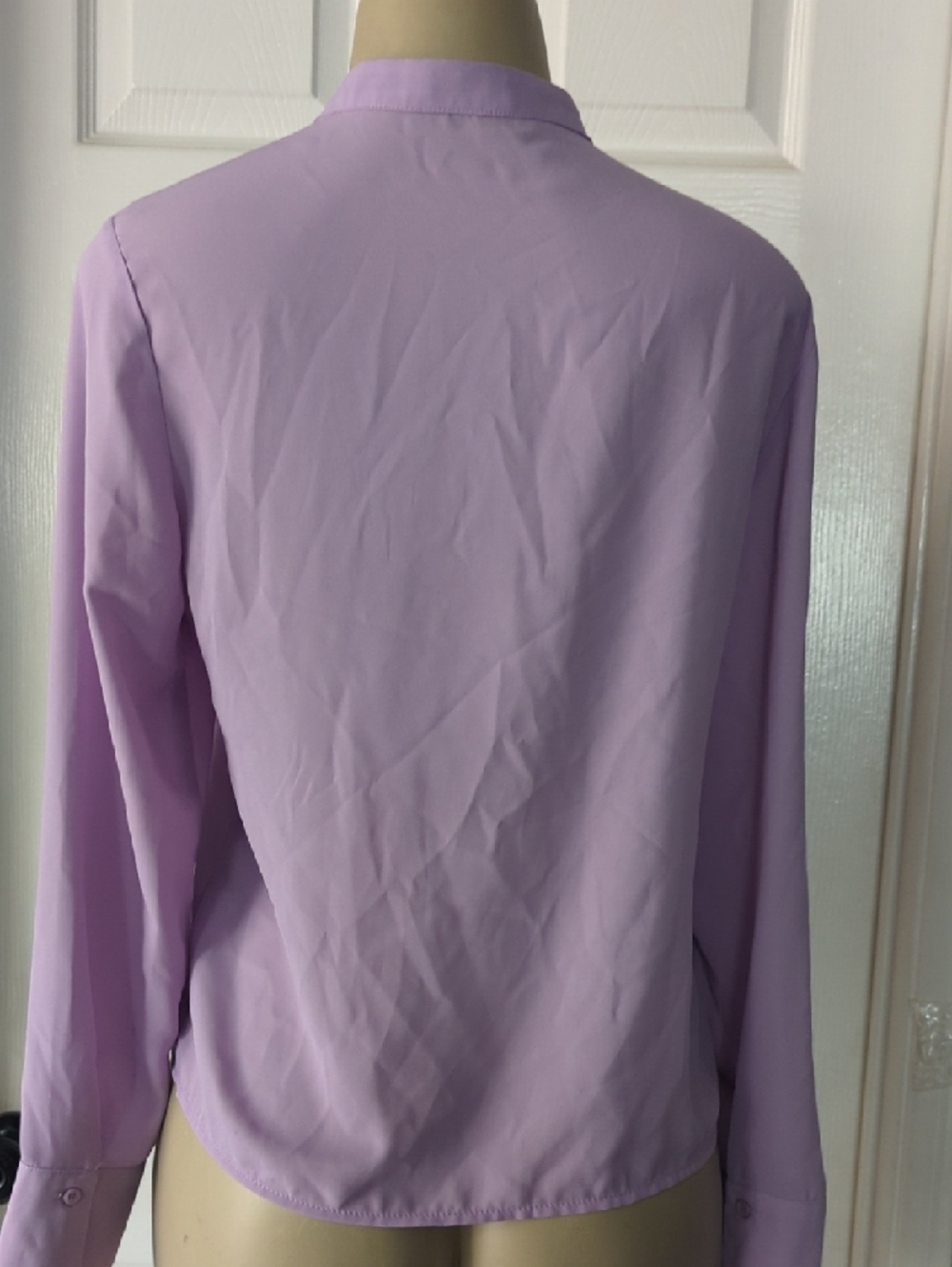 Lavender Ruffle Front Mandarin-Collar Blouse - Picture 7 of 7